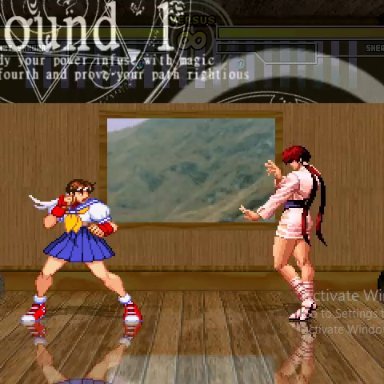 capcom, king of fighters, m.u.g.e.n, snk, street fighter, sakura kasugano, shermie (kof), 1futa, creampie, cum in pussy, cum inside, female, futa on female, futanari, impregnation