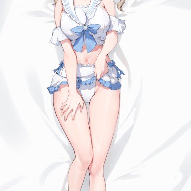 genshin impact, barbara (genshin impact), houkiboshi (mmjw7432), 1girls, big breasts, blonde hair, blue hair, blush, bra, breasts, cute, embarrassed, female, female only, half-closed eyes