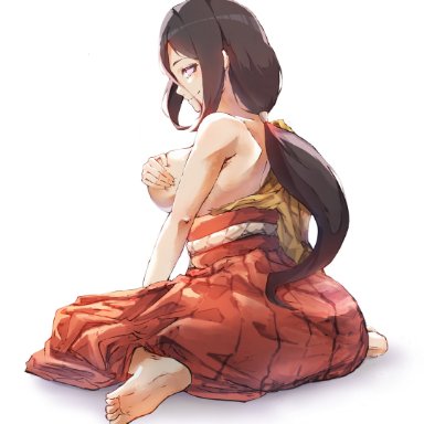 boruto: naruto next generations, naruto, naruto (series), hyuuga hanabi, dinoke, 1girls, ass, barefoot, breast grab, breasts, brown hair, covering, covering breasts, feet, female