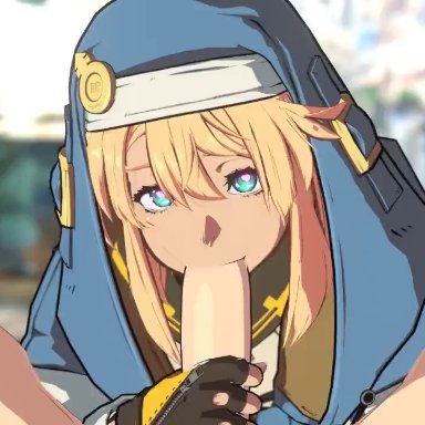 guilty gear, guilty gear strive, bridget, rougenine, 2boys, blonde hair, blowjob, blue eyes, erection, fellatio, femboy, fingerless gloves, hair between eyes, handjob, heart-shaped pupils