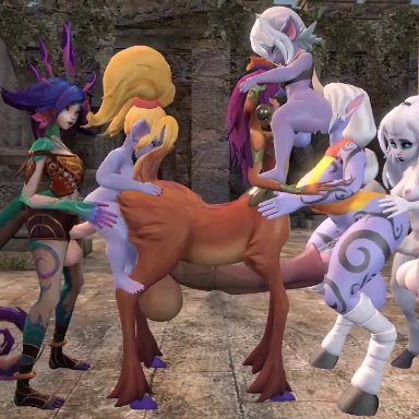 league of legends, riot games, kindred, lamb (league of legends), lillia (league of legends), neeko, poppy, soraka, tristana, yordle, canastus, 6futas, anal, anthro, big balls