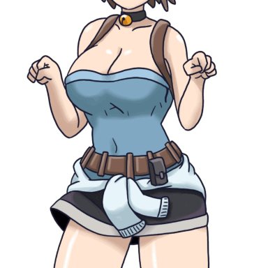 capcom, resident evil, resident evil 3, jill valentine, 1girls, bouncing breasts, cat ears, collar, female, short hair, short skirt, animated, gif, sad cat dance