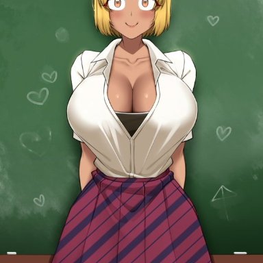 komi-san wa komyushou desu, twitter, manbagi rumiko, twrlare, 1female, 1girls, bangs, black undershirt, blonde hair, blonde hair female, blush, blushing at viewer, breasts, brown eyes, brown eyes female