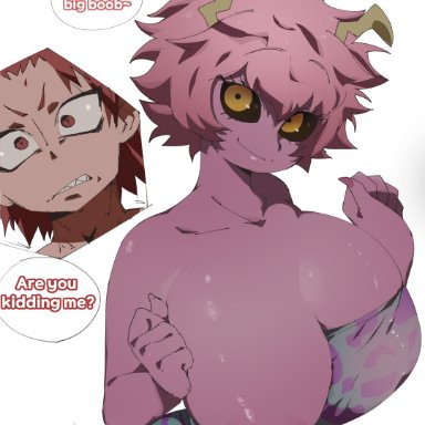 my hero academia, eijirou kirishima, mina ashido, coffing (artist), 1boy, 1girls, abs, areolae, ass, big ass, big breasts, big butt, black sclera, breasts, closed eyes