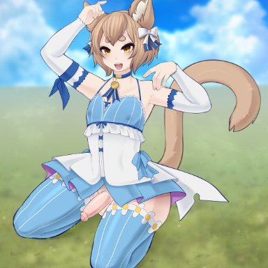 felix argyle, shudayuda, animal humanoid, armwear, balls, blush, bottomwear, cat humanoid, clothed, clothing, crossdressing, felid, felid humanoid, feline, feline humanoid