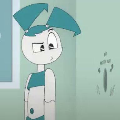 my life as a teenage robot, jenny wakeman, threetwigs, 1girls, anthro, big belly, bloated belly, blowjob, blush, blushing, bulge, classroom, crying, cum, cum in mouth