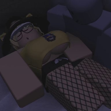 roblox, robloxian, 1boy, 1girl, boobs, fishnet, night, sleeping, sneaky, 3d, animated, source request, tagme, video