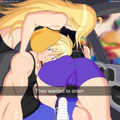 rwby, blake belladonna, jaune arc, yang xiao long, tkb nsfw, background, big ass, big breasts, black hair, blonde hair, blue eyes, bubble butt, car, cat ears, catgirl