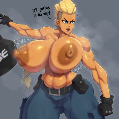 streets of rage, estel aguirre, rampage0118, 1girls, abs, bare arms, bare back, bare breasts, bare midriff, bare nipples, bare shoulders, biceps, big breasts, big nipples, blonde hair