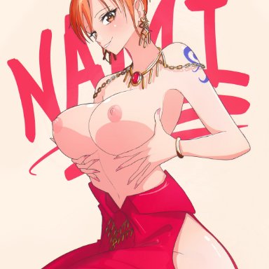 one piece, nami, opalisart, big breasts, long hair, orange hair, solo female