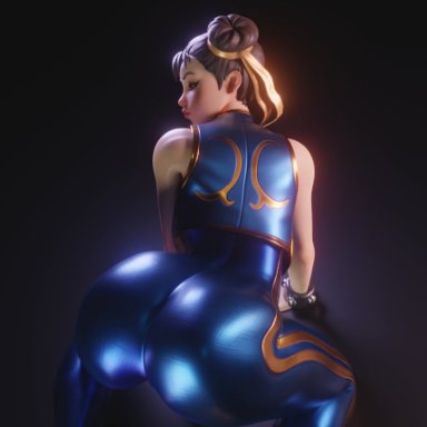 capcom, epic games, fortnite, street fighter, chun-li, threedust, 1girl, ass, back view, bodysuit, brown hair, dat ass, female, female only, hair buns