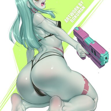 cyberpunk: edgerunners, cyberpunk 2077, rebecca (edgerunners), bokuman, 1girls, ass, big ass, big butt, blush, breasts, butt, cameltoe, cybernetics, cyborg, female