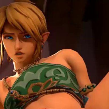 the legend of zelda, ganondorf, link, link (breath of the wild), princess zelda, zelda (breath of the wild), fugtrup, black body, black penis, blonde hair, blowjob, blowjob face, blue eyes, boy pussy, cuckquean