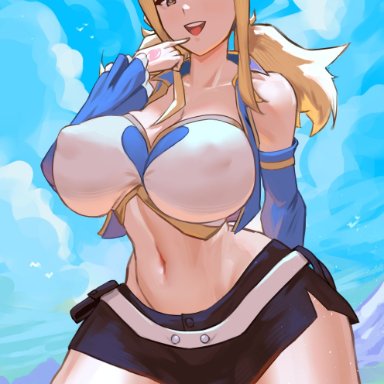 fairy tail, lucy heartfilia, xhaart, 1girl, 1girls, barefoot, big breasts, blonde hair, breasts, brown eyes, feet out of frame, female, female only, huge breasts, looking at viewer
