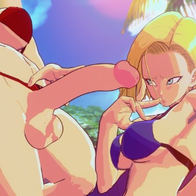 dragon ball, dragon ball z, android 18, sfmnewbie, 1futa, 1girls, big ass, big balls, big breasts, big penis, bikini, bikini aside, bikini bottom, bikini top, blonde hair