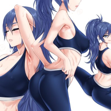 fire emblem, fire emblem: awakening, fire emblem awakening, nintendo, lucina, lucina (fire emblem), deepspace, 1girls, alternate hairstyle, armpits, ass, big ass, blue hair, breasts, covered nipples