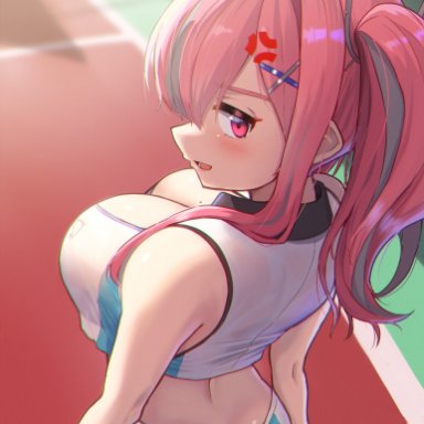 azur lane, bremerton (azur lane), maku ro, 1boy, anger vein, ass, ass cleavage, bare shoulders, black hair, black panties, blue skirt, blush, breasts, butt crack, cleavage