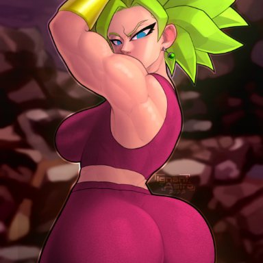 dragon ball, dragon ball super, kefla, ignantastro, 1girls, ass, big ass, big breasts, big butt, blue eyes, breasts, eye contact, fully clothed, green hair, huge ass