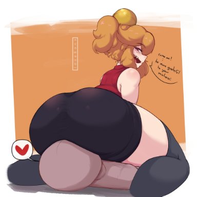 original character, josebonn, 1boy, 1girls, big ass, big butt, black legwear, facesitting, heart, huge ass, looking at viewer, looking back, luna (josebonn), orange eyes, orange hair