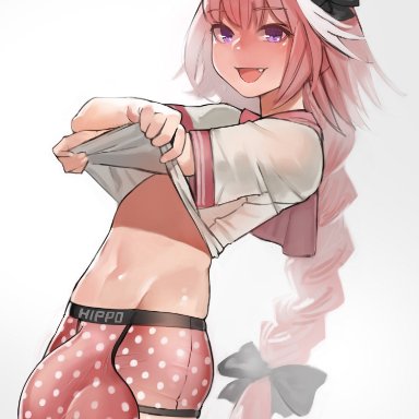 fate (series), astolfo (fate), yomu (sgt epper), 1boy, 1male, balls, balls under clothes, big balls, big penis, boxer briefs, boxers (clothing), bulge, clothed male, femboy, flaccid