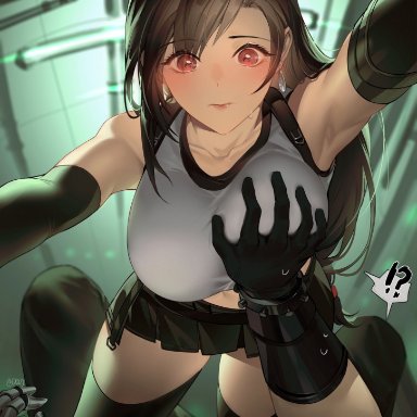 final fantasy, final fantasy vii, final fantasy vii remake, square enix, cloud strife, tifa lockhart, duoj ji, big breasts, breast grab, breasts, busty, clouds, cute, enjoying, excited