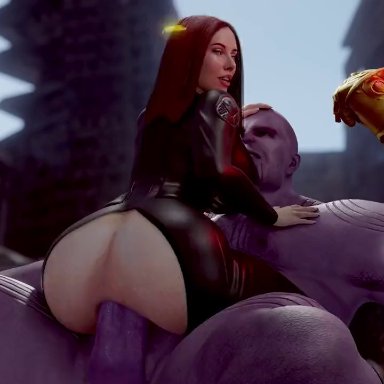 black widow (marvel), thanos, anal, anal penetration, anal sex, anus, ass focus, big ass, big breasts, big butt, cowgirl position, latex, mind control, penetration, red hair