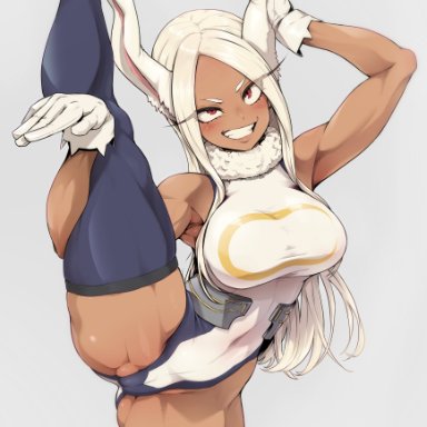 my hero academia, miruko, rumi usagiyama, namashixi, 1girls, armwear, ass visible through thighs, big breasts, blush, breasts, bunny ears, bunny girl, clothing, female, female only