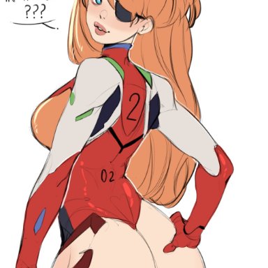 neon genesis evangelion, asuka langley sohryu, kamii momoru, 1girls, alternate costume, ass, ass grab, big ass, big breasts, blue eyes, blush, bodysuit, breasts, bubble butt, busty