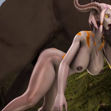 alliance (warcraft), blizzard entertainment, warcraft, world of warcraft, draenei, lightforged draenei, artorias (artist), munt works, 1boy, 1girls, animal genitalia, bestiality, big breasts, big penis, bouncing breasts