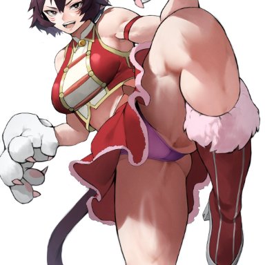 my hero academia, mandalay, shino sousaki, yoshi55level, 1girls, breasts, brown hair, cat paws, female, female only, fully clothed, light skin, panties, short hair, skirt