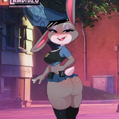 disney, pixar, zootopia, judy hopps, landidzu, 1girls, anthro, barely clothed, big breasts, bunny ears, bunny tail, cotton tail, furry, looking at viewer, looking back