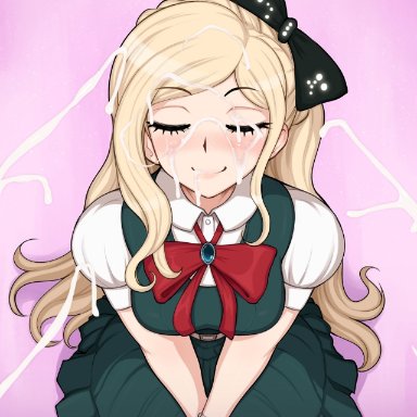 danganronpa, danganronpa 2: goodbye despair, sonia nevermind, afrobull, 1girls, bangs, bead bracelet, beads, black bow, blonde hair, blush, bow, bowtie, bracelet, braid