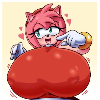 sonic (series), amy rose, devilishcentral, 1girls, big breasts, breasts bigger than head, enormous breasts, flustered, furry, heart, huge breasts, massive breasts, tagme