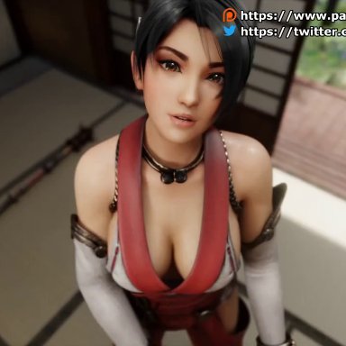 dead or alive, ninja gaiden, momiji (ninja gaiden), mura tpg, 1boy, 1girls, black hair, brown eyes, dark-skinned male, eye contact, female, handjob, looking at viewer, male, male/female