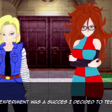 dragon ball, dragon ball fighterz, dragon ball super, dragon ball z, koikatsu, android 18, android 21, android 21 (human), majin android 21, vomi (dragon ball), bakura's place, 1boy, 1boy2girls, 2girls, ass