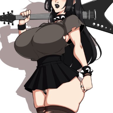 original, oc, original character, alecto 0, 1girls, ass, bangs, black eyes, black fingernails, black hair, black lipstick, blush, breasts, cameltoe, choker