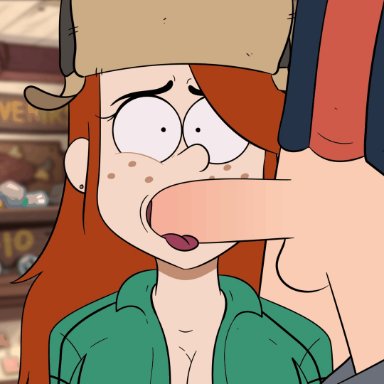 gravity falls, dipper pines, wendy corduroy, artist request, 1boy, 1girls, big penis, blowjob, cheek bulge, dubious consent, faceless male, fellatio, oral, oral sex, tongue out