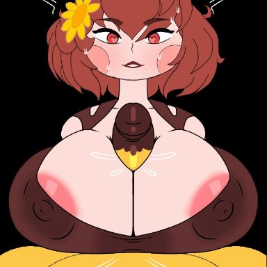 beat banger, undertale, chara, m00dyblues, big breasts, chocolate, nipple bulge, sweaty breasts, animated