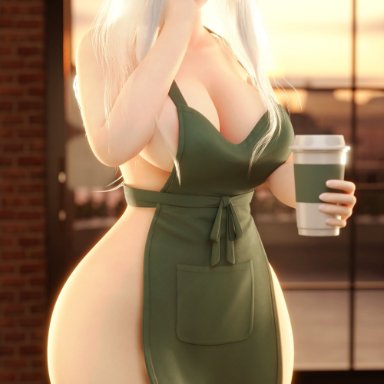 league of legends, league of legends: wild rift, starbucks, irelia xan, ireliabubblebutt, big ass, big breasts, bleached blonde hair, child bearing hips, coffee cup, dumptruck ass, fat ass, pawg, thick ass, thick thighs