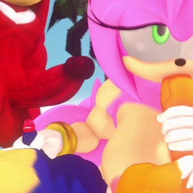 sega, sonic (series), sonic the hedgehog (series), amy rose, knuckles the echidna, miles prower, sonic the hedgehog, leviantan581re, anthro, anthro on anthro, anthro penetrated, anthro penetrating, anthro penetrating anthro, areola, balls