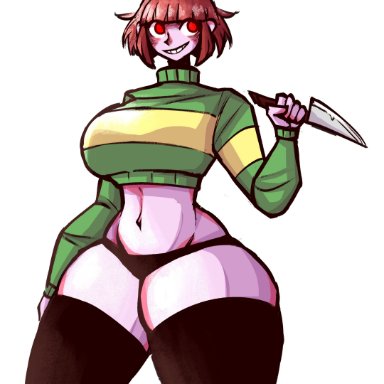 undertale, undertale (series), chara, woahbeme, growth, huge ass, huge breasts, huge thighs, large ass, large breasts, larger female, taller girl, thick ass, thick thighs