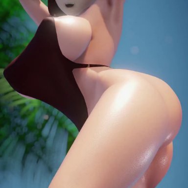 mikumikudance, rwby, summer rose, jic jic, dancing, huge ass, huge breasts, shaking butt, swimsuit, wide hips, animated, highres, music, sound, video