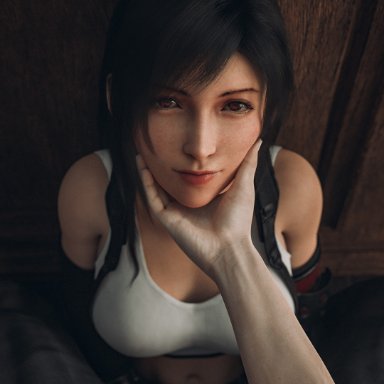 final fantasy, final fantasy vii, final fantasy vii remake, cloud strife, tifa lockhart, ecksoh, big breasts, black hair, blouse, breasts, busty, couple, cute, enjoying, excited