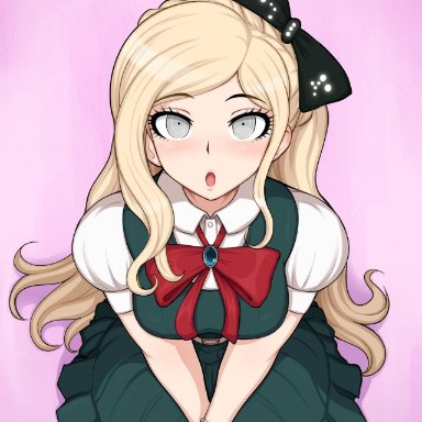 danganronpa, danganronpa 2: goodbye despair, sonia nevermind, afrobull, 1girls, bangs, bead bracelet, beads, black bow, blonde hair, blush, bow, bowtie, bracelet, braid