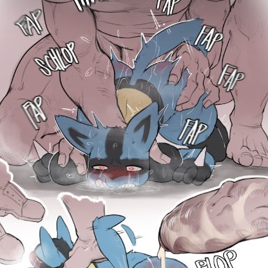 pokemon, lucario, male lucario, pok&#233;mon (species), sincastermon, anal, anal sex, blue fur, cum, cum in ass, cum inside, gay, red eyes, size play, yaoi