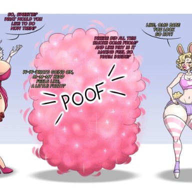 maxtyan-tf, 1boy, 1futa, 1girls, animal ears, ass expansion, before and after, bimbo, bimbo lips, bimbofication, bimbofied, booty shorts, bottom heavy, brainwashing, breast expansion