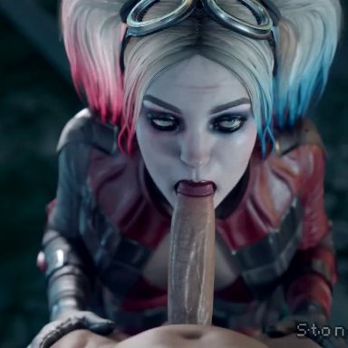 batman (series), dc, dc comics, injustice 2, harley quinn, stoneddude, 1boy, 1girls, big penis, blowjob, breasts, fellatio, light-skinned female, light-skinned male, male/female