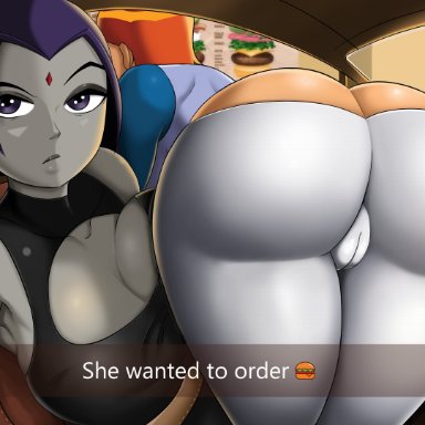 ben 10, cartoon network, dc, dc comics, teen titans, gwen tennyson, rachel roth, raven, raven (dc), vn simp, 2girls, ass, ass focus, big ass, big breasts