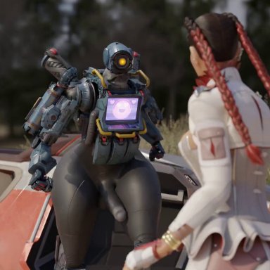 apex legends, loba, pathfinder (apex legends), pyro enthusiast, 1futa, 1girl, ass, ass slap, bouncing ass, choking, facesitting, female, forced oral, futa on female, futanari