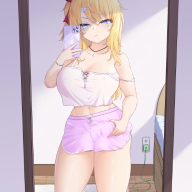  elitehamster , 1futa, balls, big breasts, big penis, blonde hair, breasts, bulge, clothed, clothing, erection, erection under clothes, fully clothed, futa only, futanari